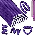 Syhood 30 Pcs 7'' Flexible Curling Rods Twist Foam Hair Rollers Soft Foam No Heat Hair Rods Rollers and 1 Steel Pintail Comb Rat Tail Comb for Women Long Short Hair(Purple,7 x 0.39 Inch)