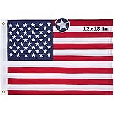 TOPFLAGS American Flag 12x18 Inch Embroidered US Small USA Boat Flags for Outside with 2 Brass Grommets Heavy Duty Nylon for Marine Boat Cabin