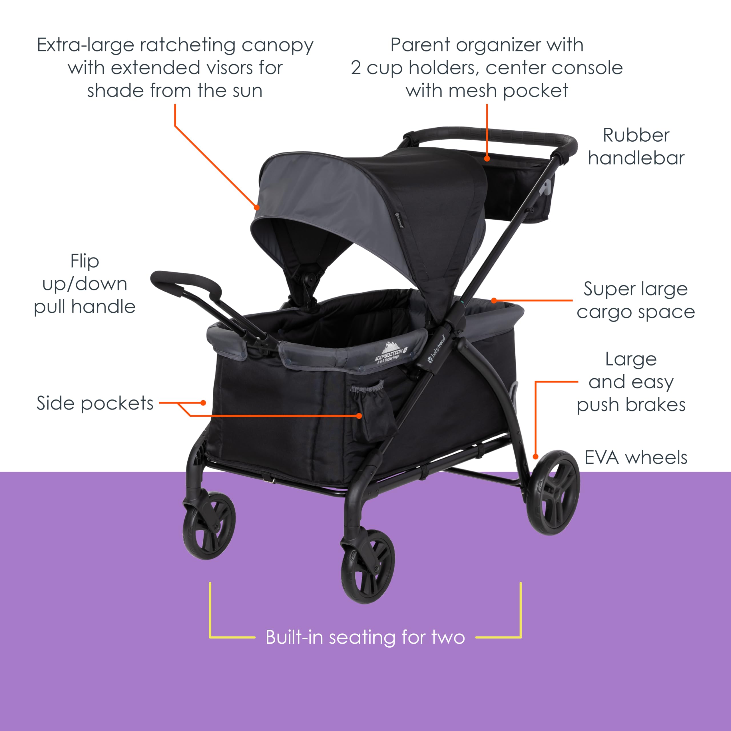 Baby Trend Expedition® LTE 2-in-1 Stroller Wagon, Madrid Black