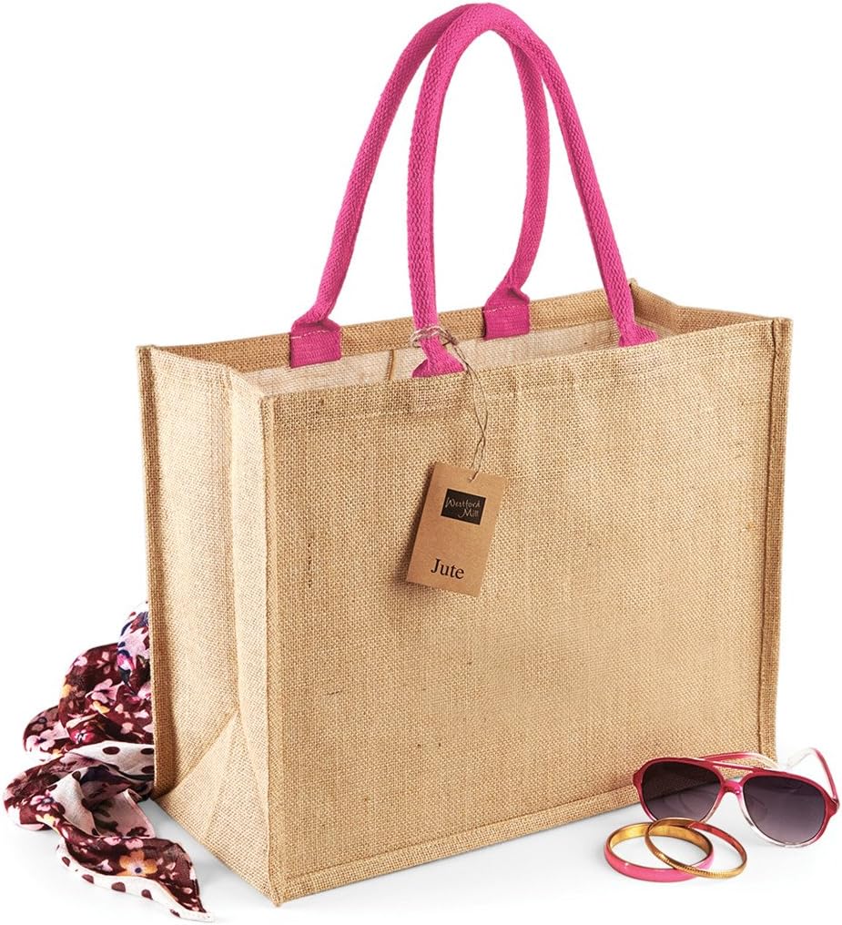 Jute (laminated) shopping bag Large 42x33x19 cms. Pink handles
