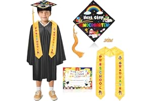 Yoirrat Preschool Graduation Gown Cap Stole Sash Tassel Certificate Shiny Preschool Graduation Outfit Gown Cap with Tassel