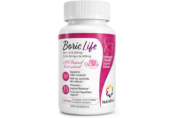 NutraBlast Boric Acid Vaginal Suppositories - 100% Pure Made in USA - Boric Life Intimate Health Support (30 Count)