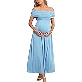 Off The Shoulder Maxi Maternity Dress for Photoshoot Baby Shower Sleeveless Casual Long Dresses