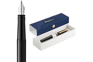 Waterman Impression Fountain Pen | Black with Gold Trim | Fine Nib | Blue Ink | Gift Box