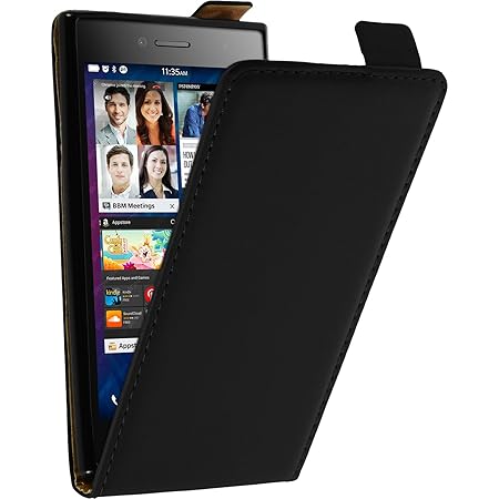 PhoneNatic Kunst-Lederhülle kompatibel mit BlackBerry Leap - Flip-Case schwarz + 2 Schutzfolien