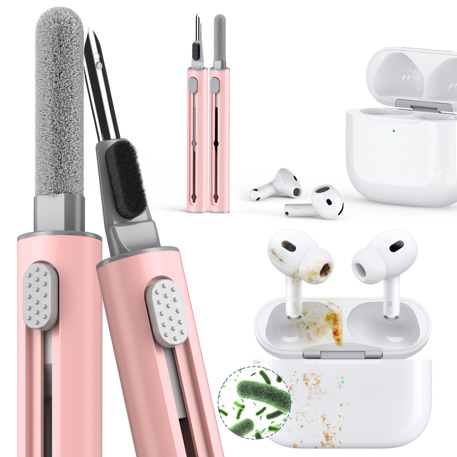 Photo 1 of ?1 Pack? Cleaner Kit for Apple Airpods 4 Earbuds,Cleaning Kit Pen Shape with Soft Brush Flocking Sponge Tool for Bluetooth Earphones Headphones Charging Case,Phone,Camera and Computer(Pink)