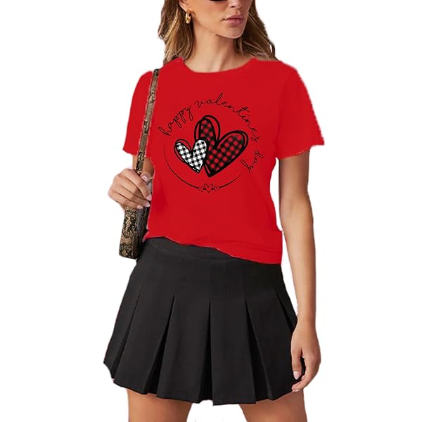 Valentine's Day Shirt For Women - Cute XO Love Heart Graphic Print Short Sleeve T-Shirt