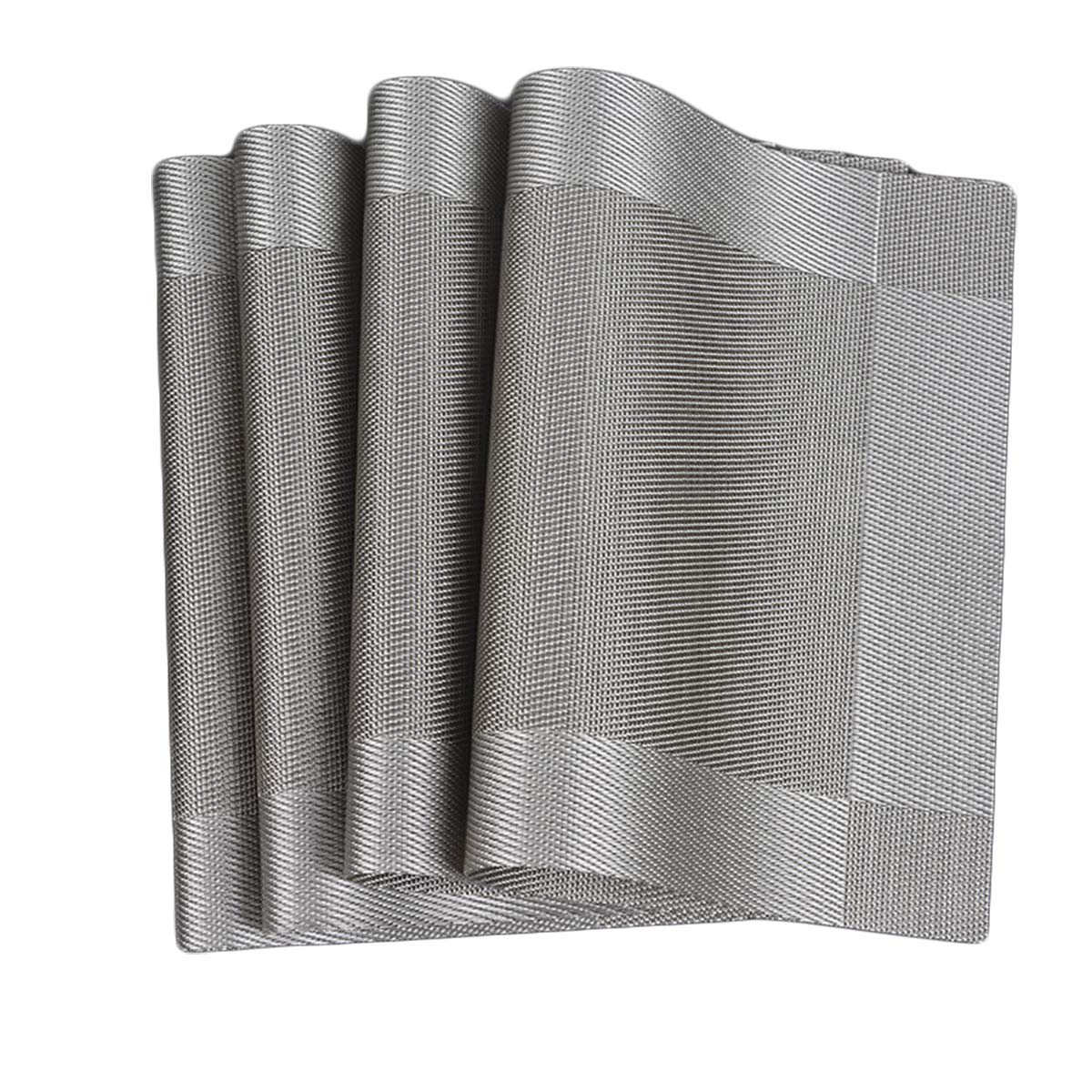 Dooppa PVC Insulation Non-slip Placemats Washable Table Mats Set of 4 (silver grey)
