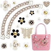WAQYGZO 20 Pcs Charms for Bogg Bag Butterfly & Pearl Flowers Chain for Bogg Bag Accessories Charms Compatible with Simply Modern Beach Bag Tote, Insert for Rubber Beach Tote Bag