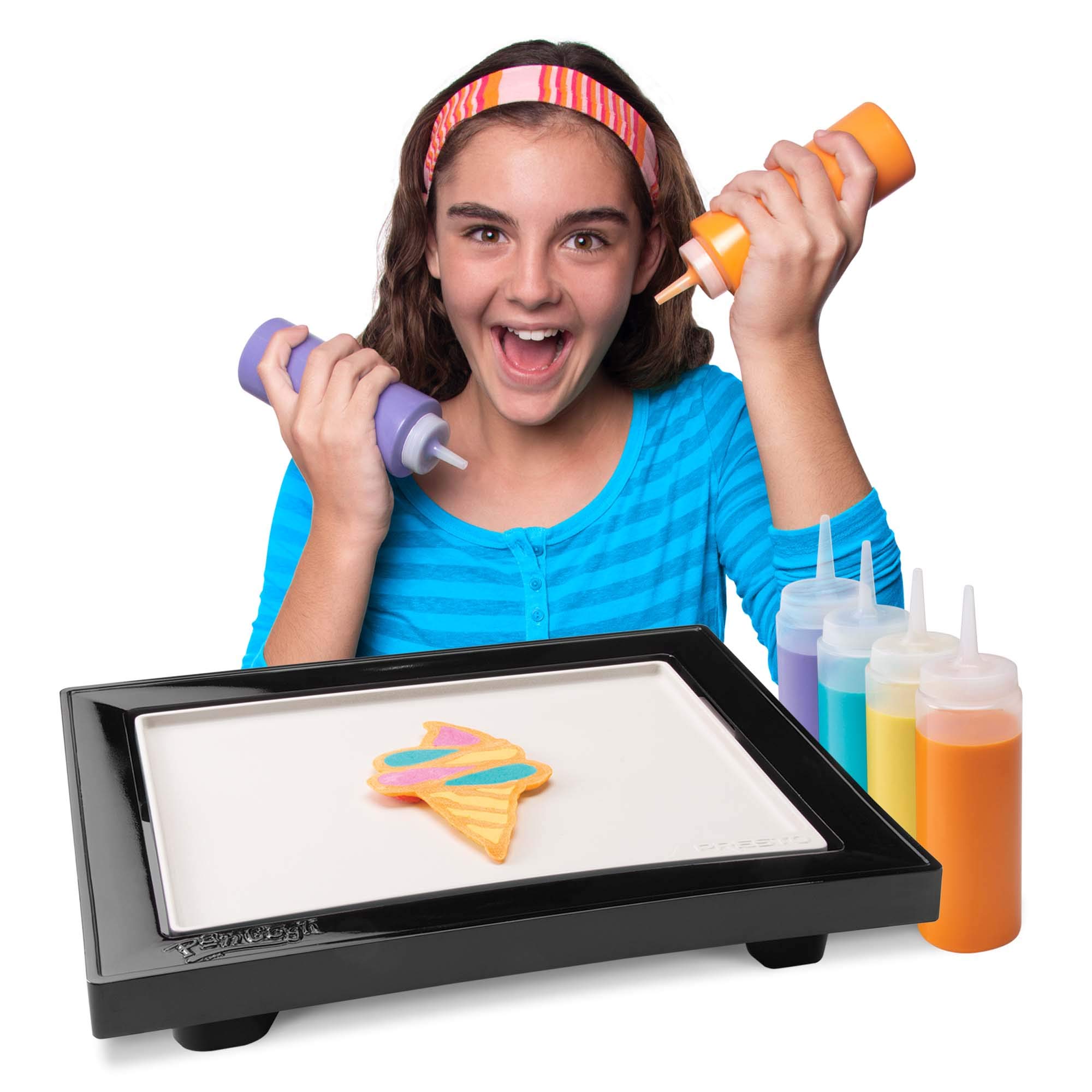 Presto 07080 PanGogh Cool Touch, Electric griddle, ideal size for small families, includes batter bottles & template for pancake art