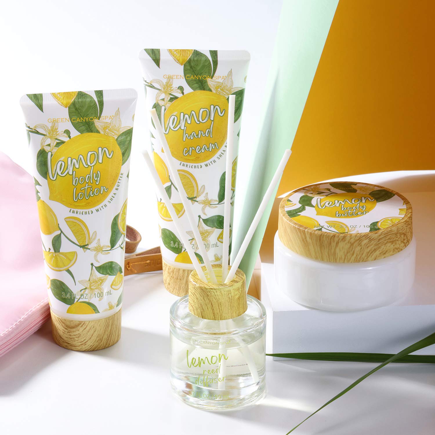 Spa Gift Baskets for Women- 10 Pcs Lemon Scent Bath Set in Beautiful Tote Bag, Best Women Gifts Set for Birthday Christmas : Beauty
