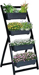 KINGSO Vertical Raised Garden Bed 4Ft Freestanding Elevated Garden Planters Boxes 4 Tier with Container Boxes Vertical Planter Boxes for Herb Flower Vegetable Balcony Outdoor Indoor