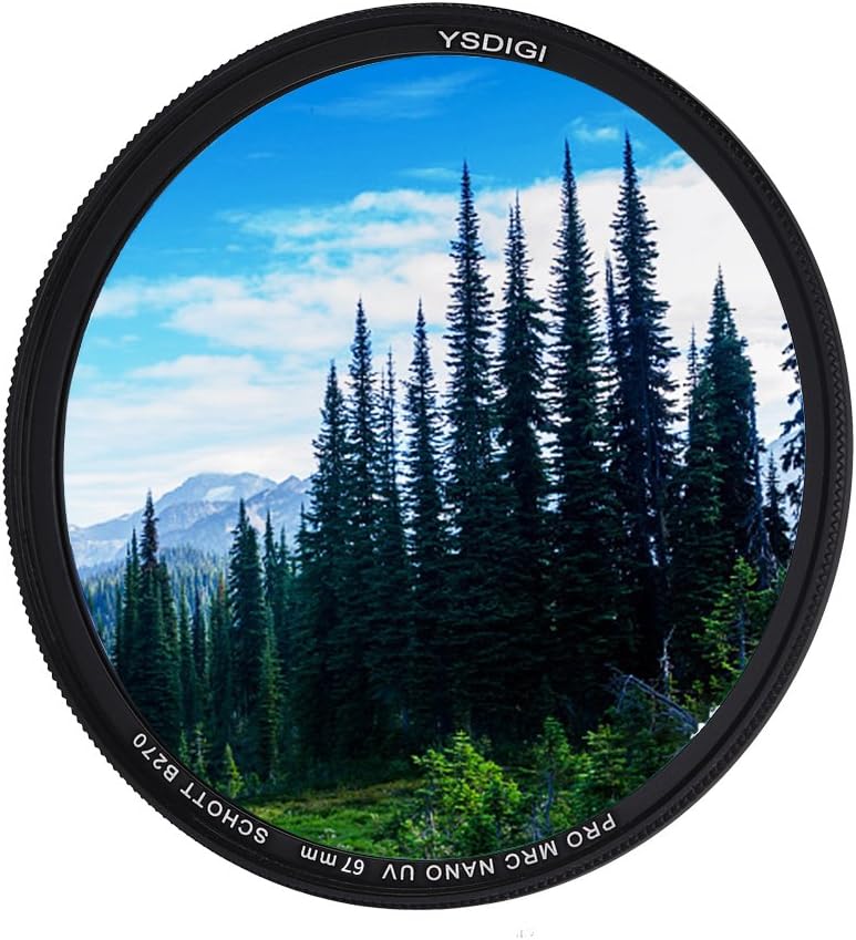 YSDIGI Ultra-Slim 67mm UV Filter with Lens Cloth, Multi-Coated Ultraviolet UV, High Definition Schott B270 Glass, Nano Coatings, for Outdoor Photography.