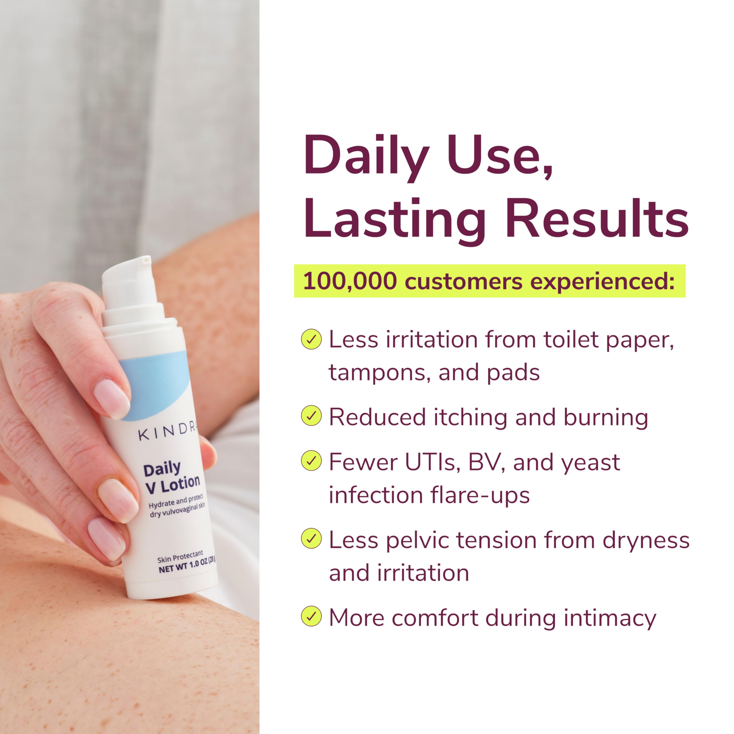 Kindra Daily V Moisturizer Lotion - Vaginal Cream For Vaginal Dryness, Feminine Care, Itch, Discomfort - Hormone Free, Gyn Tested, pH-balanced, Doctor Recommended - 60 Applications