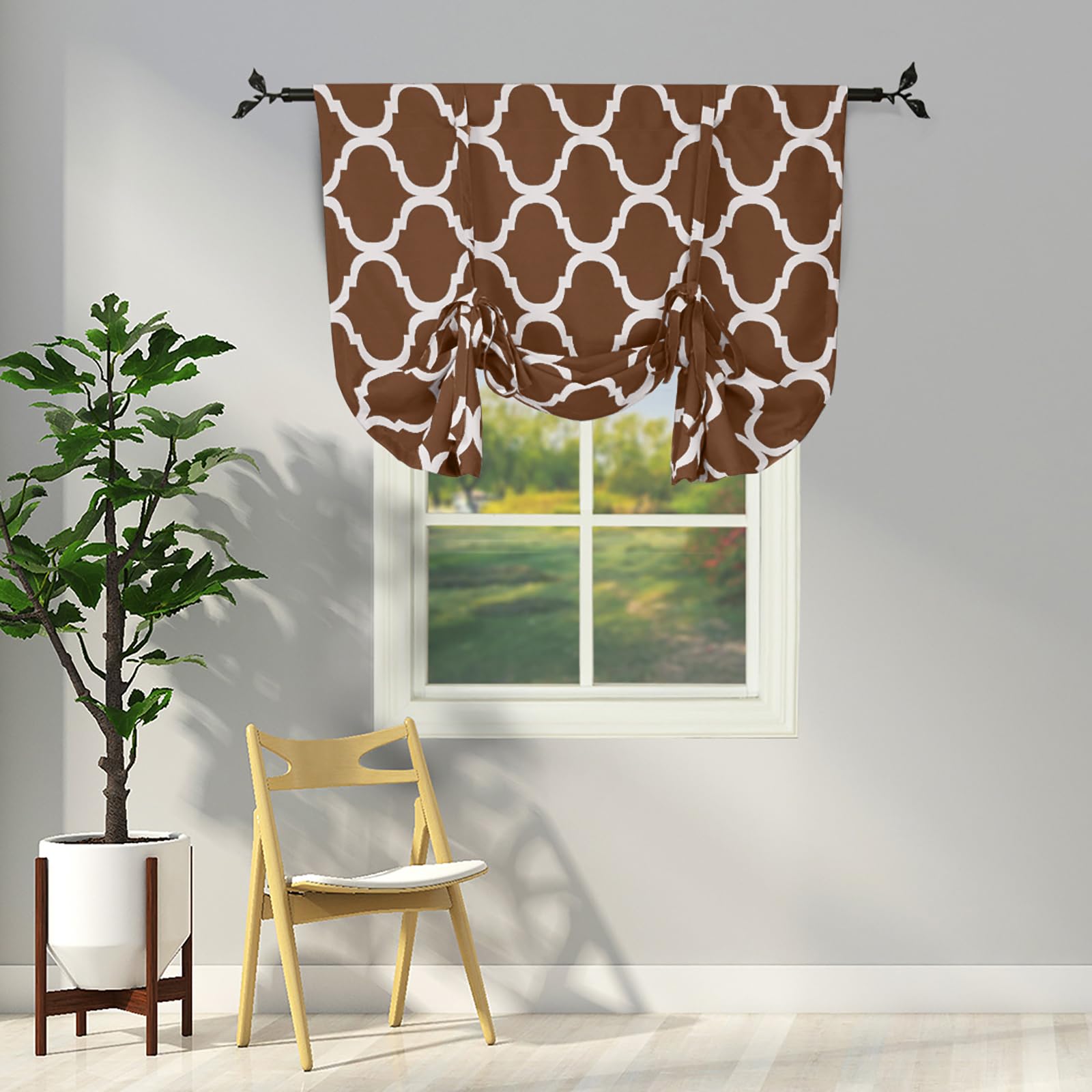 Melodieux Moroccan Thermal Insulated Tie Up Shade Room Darkening Blackout Rod Pocket Curtain for Small Window, 42 by 63 Inch, Brown (1 Panel)