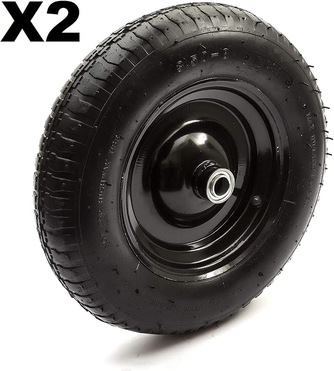 2x 14'' 4 Ply 3.508 Wheelbarrow Builders Barrow Metal Wheel & Tyre