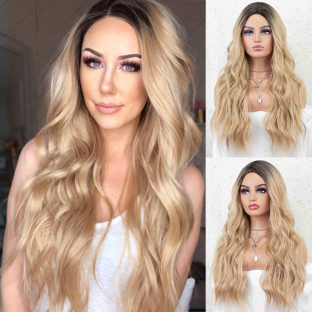 blonde wig with dark roots