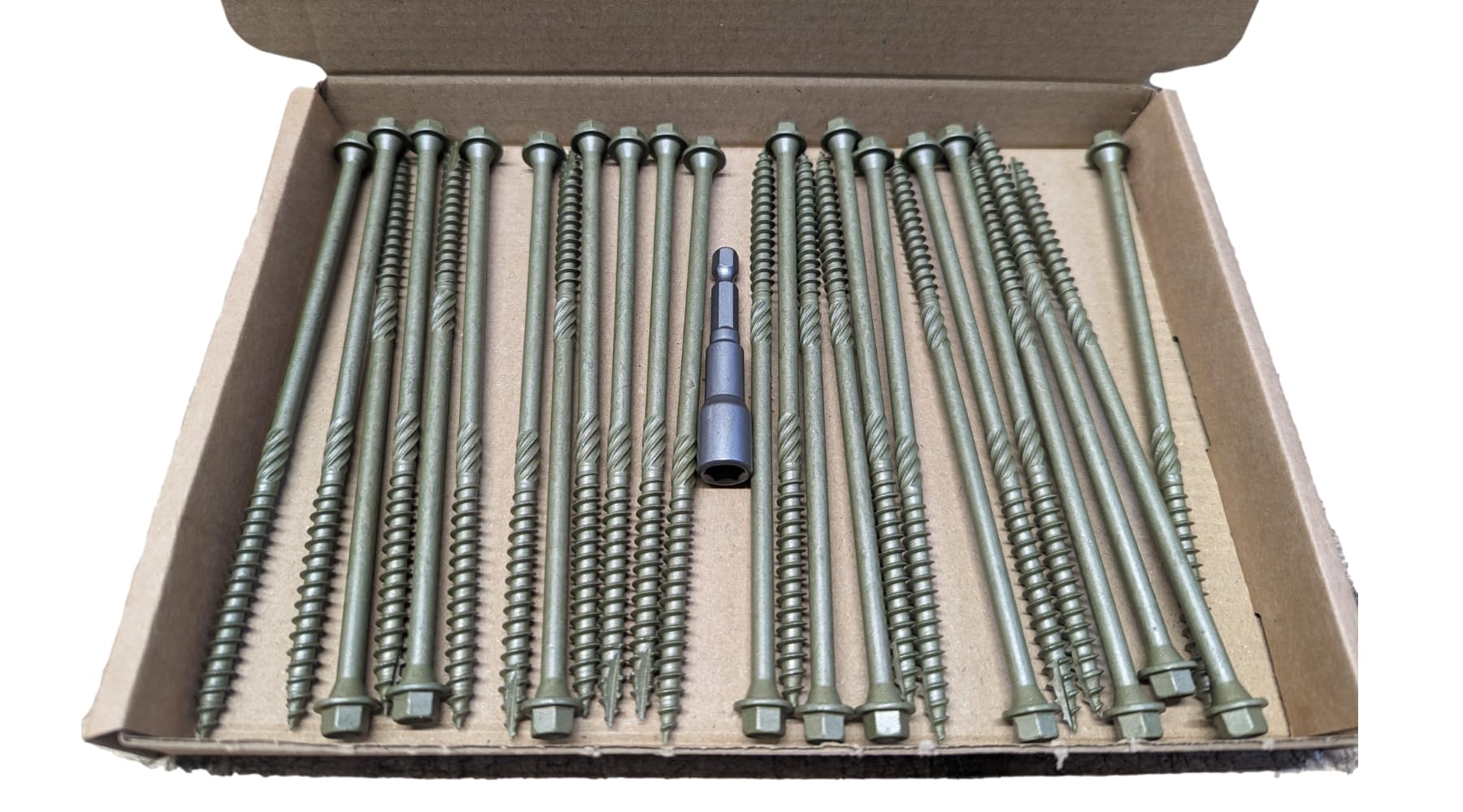 Box 25 - AJFixings Timber Hex Head Exterior Green Decking Frame Fixing Screws (200mm) — image 1