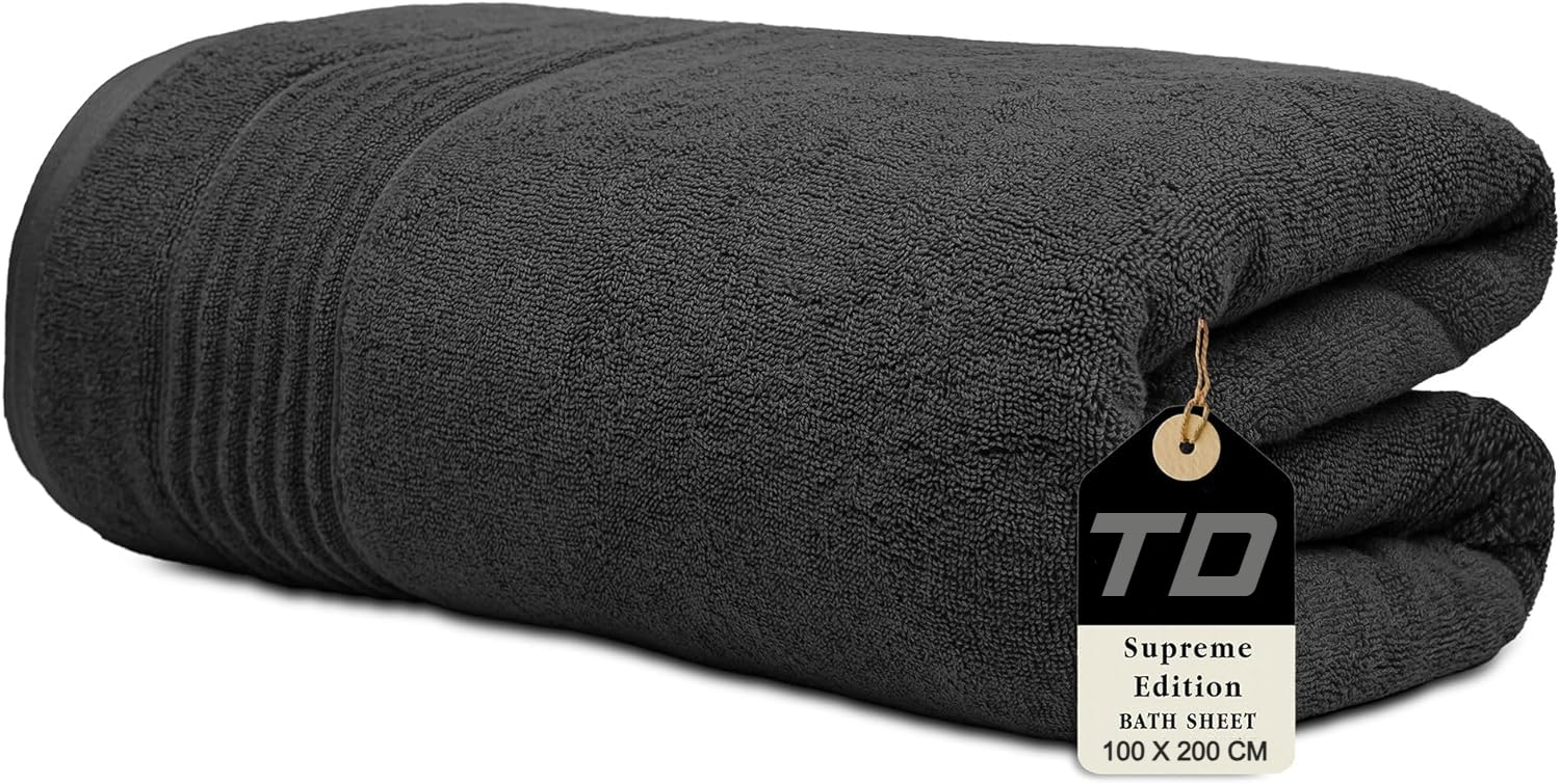 Textile Do Luxury Super Jumbo Bath Sheet (100 x 200 cm-700 GSM) 100% Egyptian Cotton Extra Lage Bath Sheet Towels (Charcoal, Cotton)