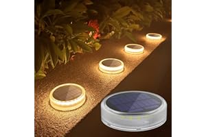 Lacasa 4-Pack Solar Deck Lights Outdoor Waterproof LED, Garden Step Lights Solar Powered Driveway Dock Lights Marine, Dusk to Dawn Lighting for Yard Patio Pathway, Round, Warm White