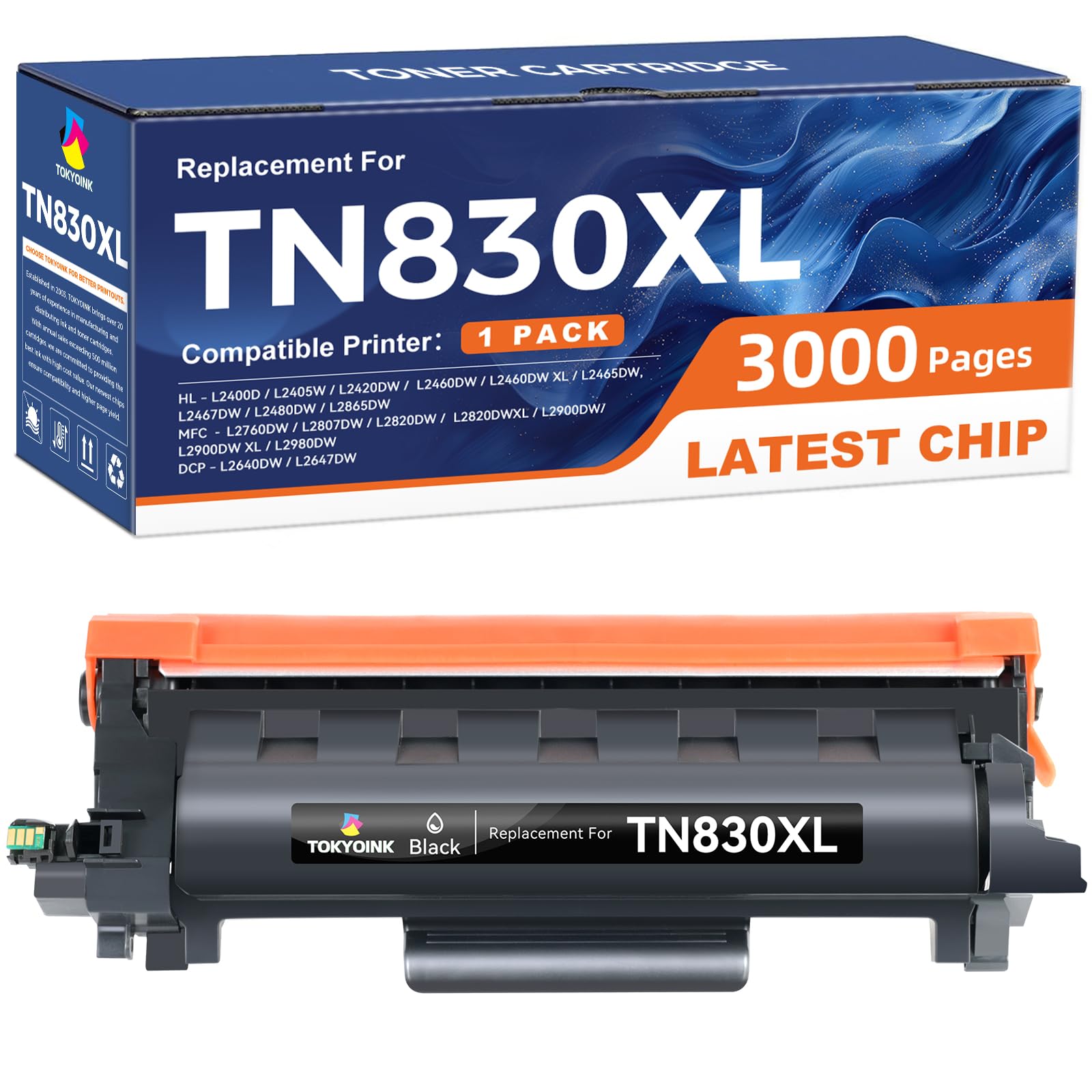 Photo 1 of TOKYOINK TN830XL Toner TN830 Cartridges Replacement for Brother TN830 830XL Toner Compatible with DCP-L2640DW MFC-L2820DW HL-L2400D HL-L2460DW HL-L2405W HL-L2465DW HL-L2480DW Printer (1 Pack)