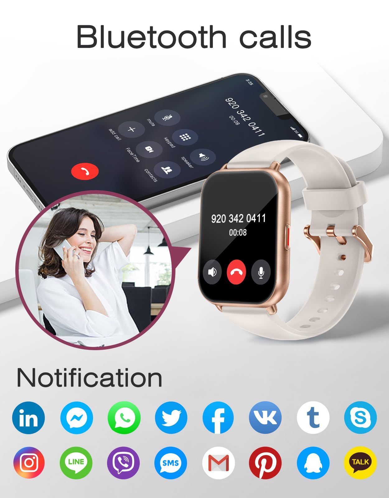 Smart Watches for Women Men (Answer/Make Calls, 3 Bands), 1.85