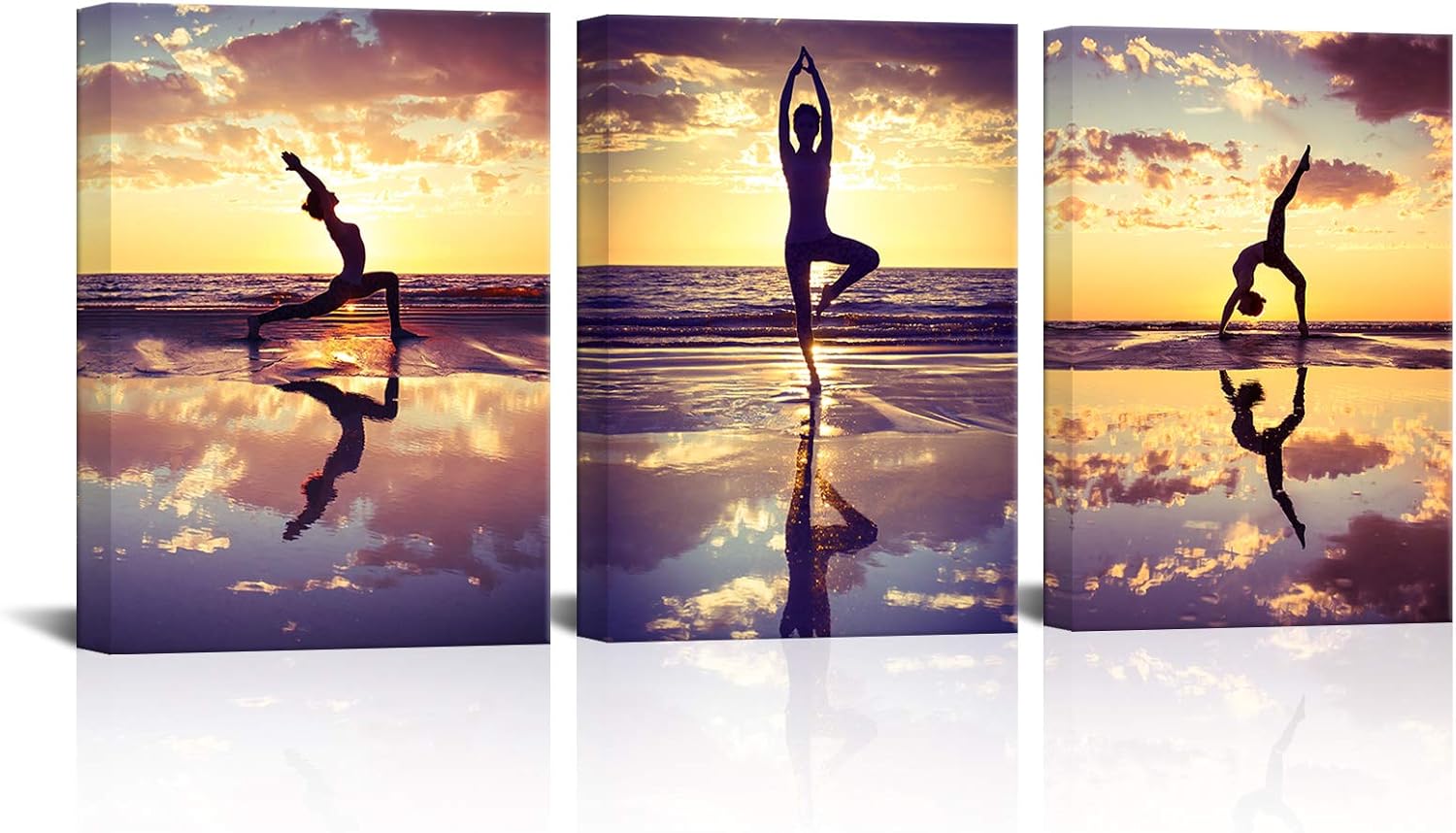 Paintings - LoveHouse Yoga Pictures Wall Art Girl Do Yoga at Sunset Painting Zen Relaxing Sports Canvas Modern Yoga Room Girl Bedroom Decor Ready to Hang 12