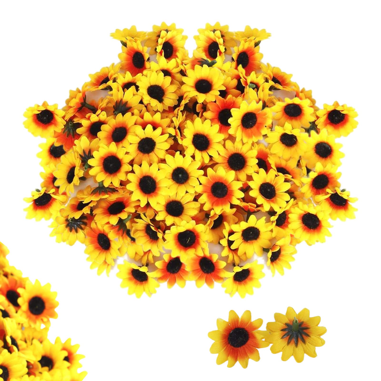 TFSYLISA 100PCS Sunflower Heads,Mini Silk Artificial Fake Sunflowers Heads,Yellow Small Silk Sun Flowers Bulk for DIY Wedding Home Kitchen Autumn Party Decor