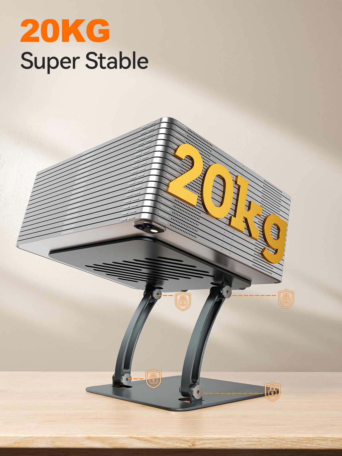 tounee Tablet Halterung, Zweistabig Verstellbarer Aluminium Desktop-Ständer, Kompatibel mit 4,7-16,5" iPads, Surface-Tablets, Tragbaren Monitoren, Kindle und Viel Mehr (Grau) 4