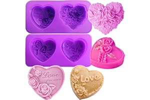 Heart Silicone Soap Molds, AITRAI 4 Types 3D Rose Heart Silicone Molds Heart DIY Soap Molds for Soap Making Cake Candle Chocolate Dessert Handmade Gift for Valentine's Day Wedding Birthday, Purple