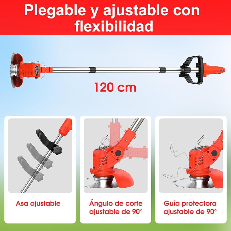 Cortacésped de batería inalámbrico, on 4 Tipos de Accesorios de Corte, 2 baterías de 21V, Plegable y Regulable, jardín y terraza. — foto 7 de 8