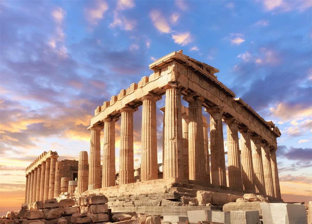 BELECO 2.1x1.5m Fabric Ancient Greek Photography Backdrop Parthenon Temple in Acropolis in Athens Greece Backdrops for Mythology Party Supplies Party Decorations Greece Photo Background