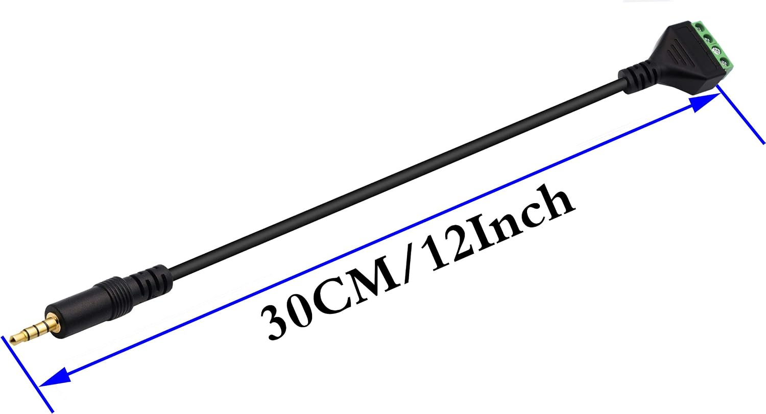 zdyCGTime 3.5mm Screw Terminal Block Cable 3.5mm (1/8inch) Stereo TRRS Audio Male to 4 Pin/Way Female Bolt Screw Headphone Balum Converter Adapter Cable.(30CM/2Packs) - Image 3