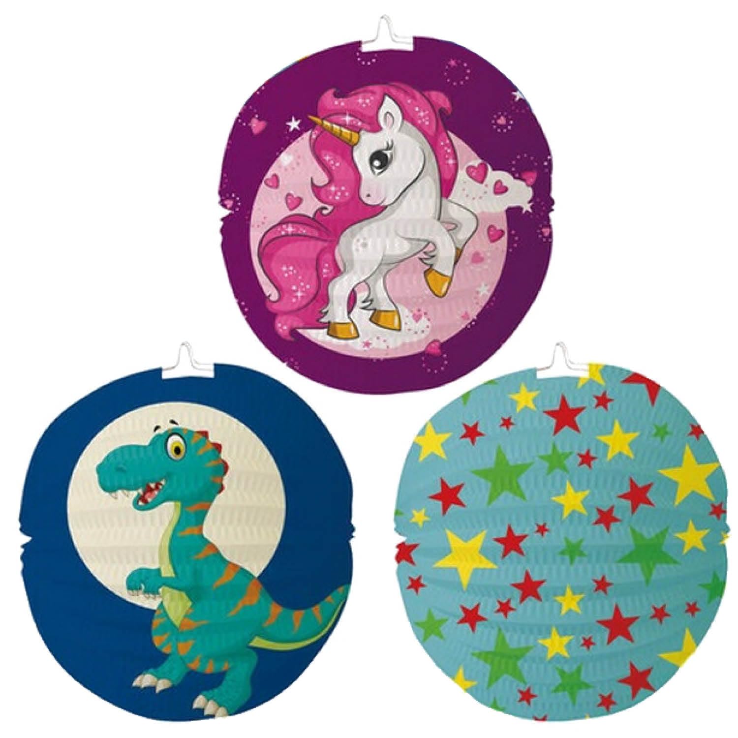 COM-FOUR® 3x Lantern with colorful motives - Paper lantern for Saint Martin and Halloween - Martins lantern for children [selection varies] (3 pieces - Ø 24cm coloured)