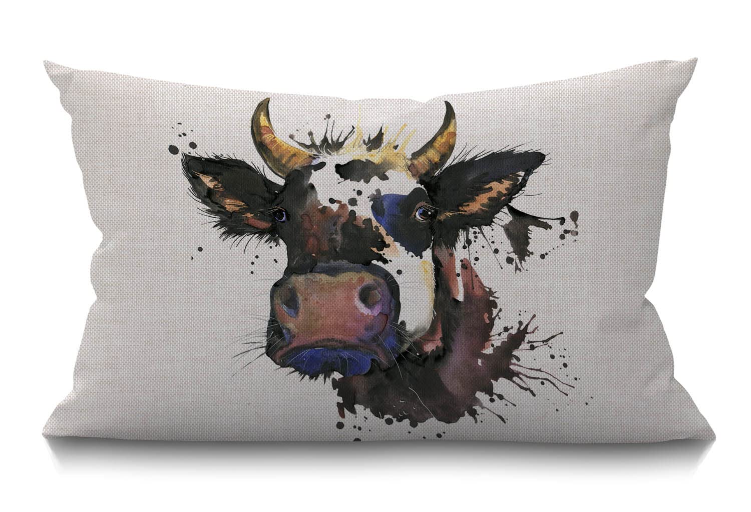 BGBDEIA Cow Cushion Cover, Watercolor Graphics Cow with Splash pillow covers, Rectangle throw pillowcase with invisible zipper for sofa & couch 30 x 50 cm(12 x 20 inch)
