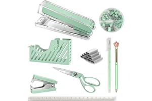 Owfeel Desk Accessory Kits Green 9pcs Stapler & Tape Dispenser Set, Acrylic Office Supply Kit for Women Men As The Halloween Chirismas Thanking Giving Day Gift for Office Clerks and Students