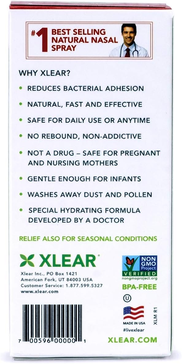 XLEAR Nasal Spray, 1.5 Fl Oz, All-Natural Saline and Xylitol Moisturizing Sinus Care - Immediate and Drug Free Relief From Congestion, Allergies, and Dry Sinuses: Health & Personal Care