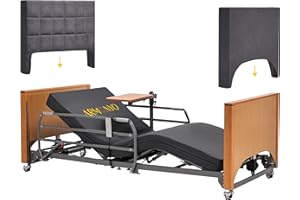 ARMONYO Hospital Bed with 5 Electric Functions – Advanced German Technology Medical Bed for Home Use – Overbed Table & Rails Included – Adjustable Height 8.5”-25”