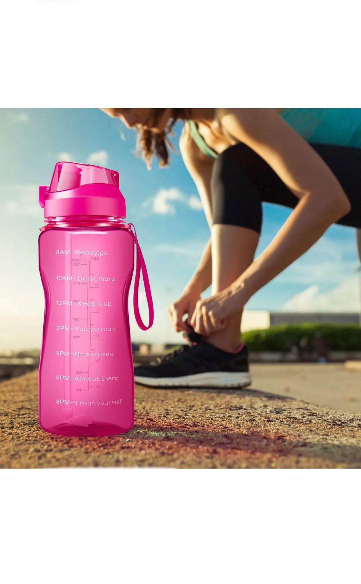 Water Bottle With Straw & Leakproof Flip Top Lid, BPA Free Water Jug With Time Marker, Motivating Sports Drinking Bottle For Work, Gym, Travel, Sports,black,1.6L (Pink)