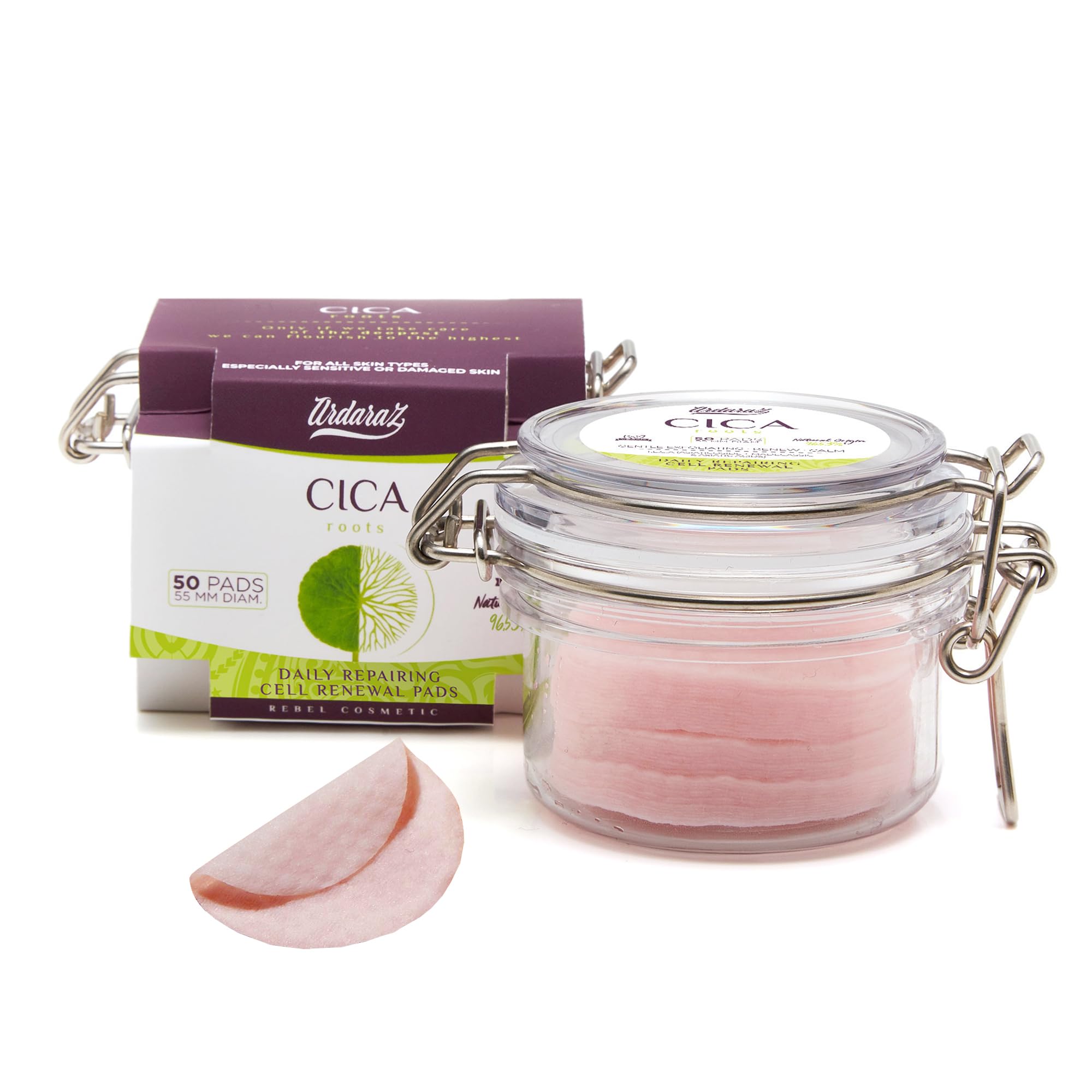 Ardaraz Cell Renewal Cotton Pads with Asiaticoside and Centella Asiatica. Pre Saturated Face Peel Pads. Regenerative and anti acne effect. 50 units.