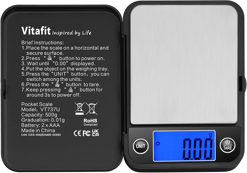 Vitafit 500g Digital Pocket Scale 0.01g High Accuracy Black