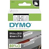 DYMO Authentic Standard D1 Labeling Tape for LabelManager Label Makers, Black Print on White Tape, 3/4'' W x 23' L, 1 Cartridge