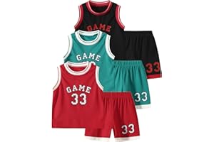 Fdqin 2 or 6 Piece Kids Boys Basketball Jersey Set Youth Letters Printed Lightweight Basketball Tank Top and Track Shorts