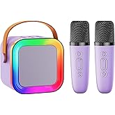 Mini Karaoke Machine Speaker for Kids Adults,Portable Bluetooth with 1-2 Wireless Microphones,Christmas Birthday Gifts Toys Girls Boys Ages 4, 5, 6,7, 8,9,10,11,12+ Years Old Toddler (Purple - 2 Mic)