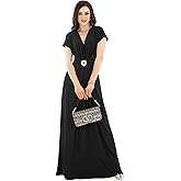 KOH KOH Womens Long V-Neck Short Sleeve Semi Formal Wedding Gown Maxi Dress