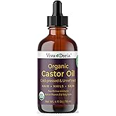 Viva Doria Organic Castor Oil, 4 Fl Oz | Virgin, Cold Pressed, Hexane-Free, Vegan | Nourishing Hair & Skin Care | Eyelash & B