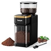 Tastyle Electric Burr Coffee Grinder, 18 Settings for 2-12 Cups, with Brush | Flat Burr Coffee Bean Grinder with 6 Cup Sizes, Fine to Coarse, Non-slip Rubber Feet, Removable Bean Hopper &amp; Chamber, Black