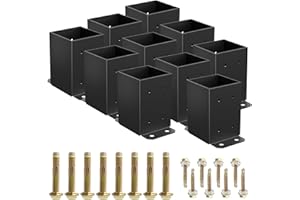 TROPTOLKY 4×4 Post Base 10 Pcs, Inner Size 3.6"x3.6" Post Base Brackets, Heavy Duty Powder-Coated Post Anchor Matte Black Woo