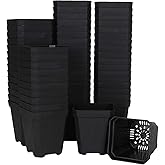 Ziqi 60pcs Plastic Square Nursery Pot (Black) Thick Plastic Square Flower Planting Pots with Drainage Hole for Seed Germination, Seed Starting Pots, Modern Decorative Flower Pot