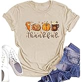 Women Cute Pumpkin Printing Ghost Graphic Fall Shirts Casual Halloween Trendy Tee Thanksgiving Tops